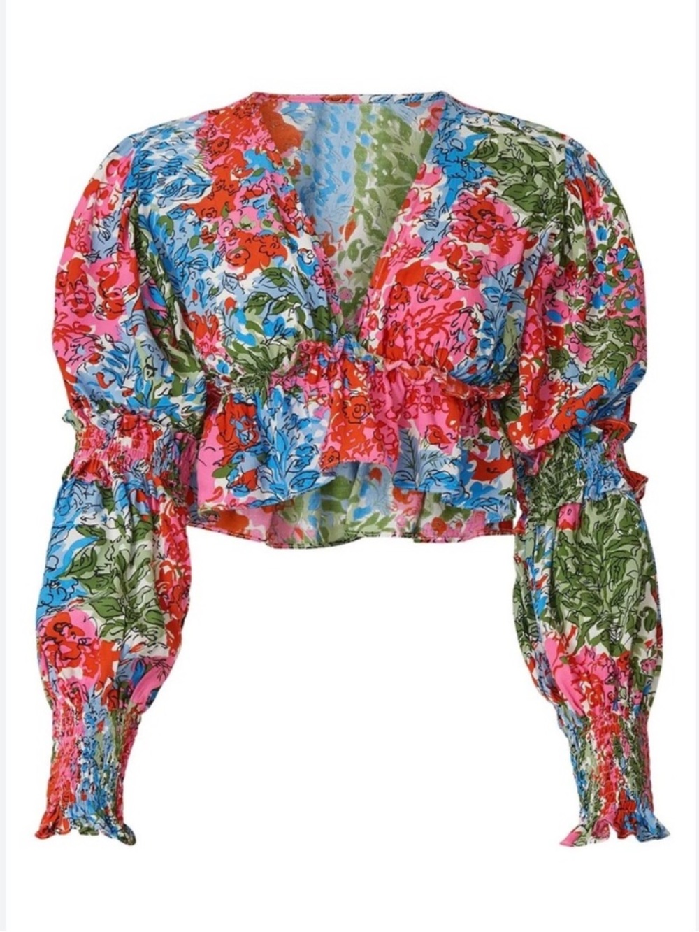 Anthropologie S/W/F Floral Smocked Puff Sleeve Cropped Top - Multicolor